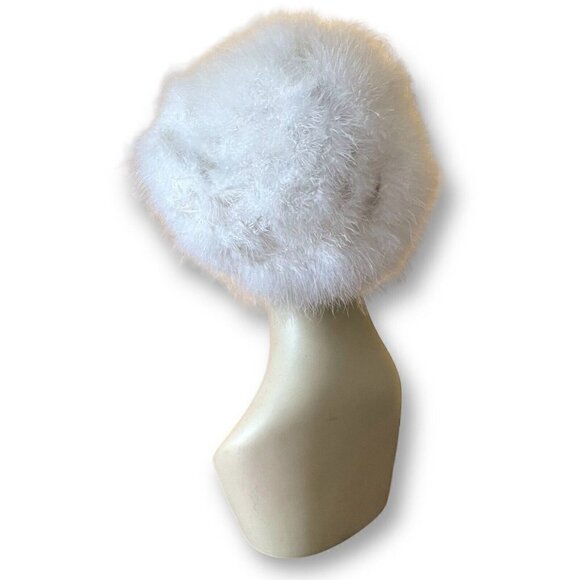 Vintage 1960s Womens White Maribou Feather Beret Mod Twiggy Twee Cloud Hat - Picture 5 of 11